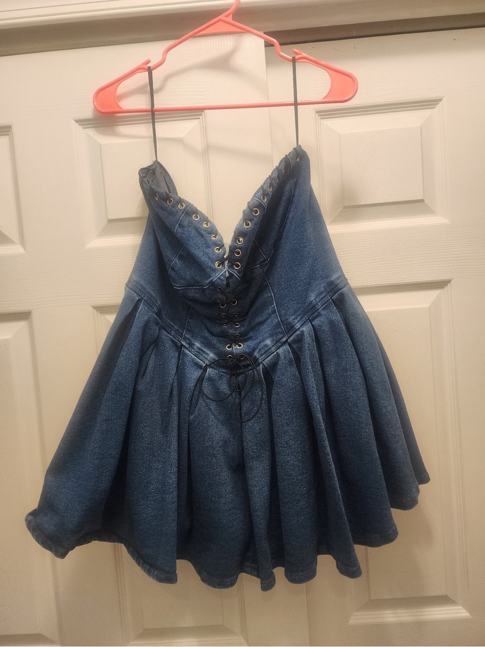 Forever 21 Blue Denim Lace-Up Fit & Flare Plus Mini Dress